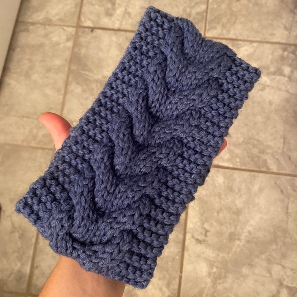 Knitted winter headband slate blue